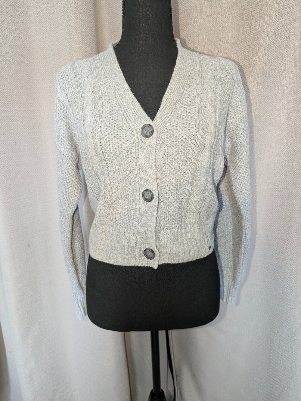 Hollister Light Gray V-Neck Button-Front Women's Sweater